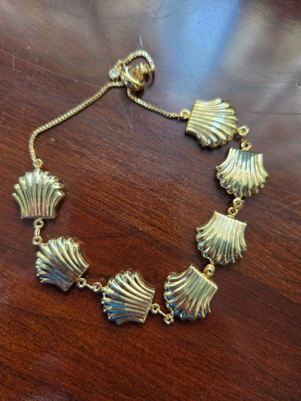 shell beaded chain bracelet in goldtone
